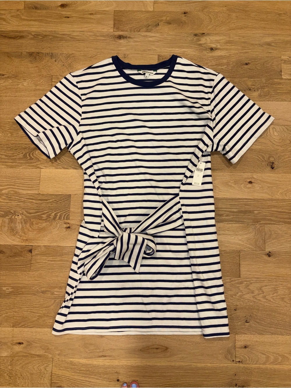 Anthropologie Navy & White Striped Tie-Front Crewneck Tee